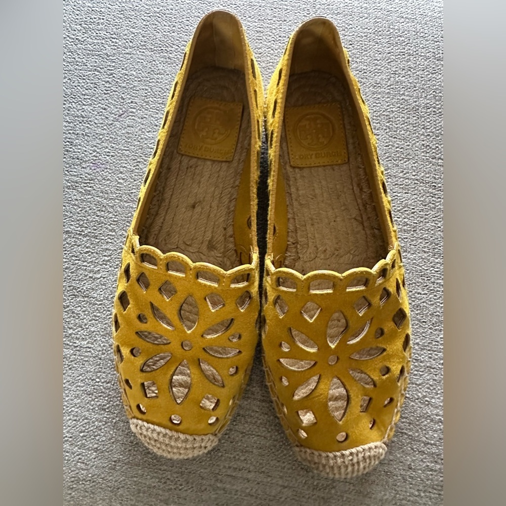 Tory Burch Mustard Yellow May Perforated Espadrilles ☀️